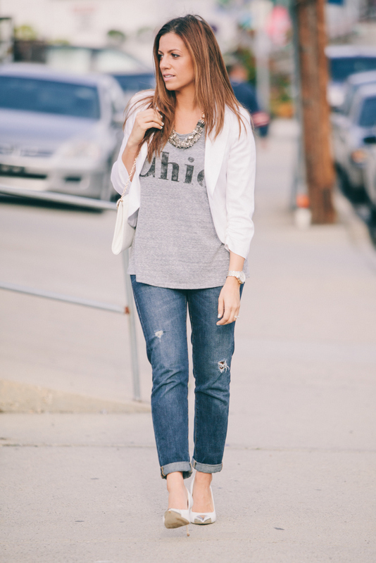 White Blazer, Tee, Jeans, Chic Tee, Jaime Cittadino