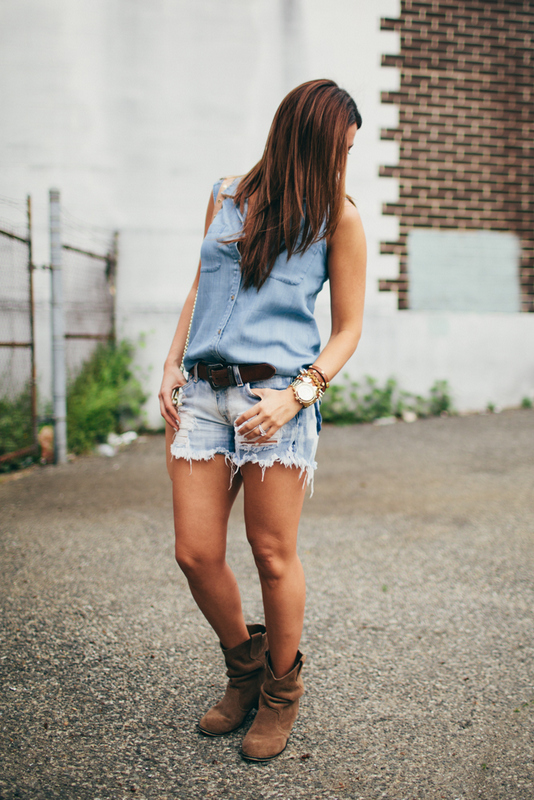 Denim on Denim, DIY distressed jean shorts, Jaime Cittadino