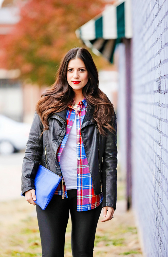 Plaid Top with Leather