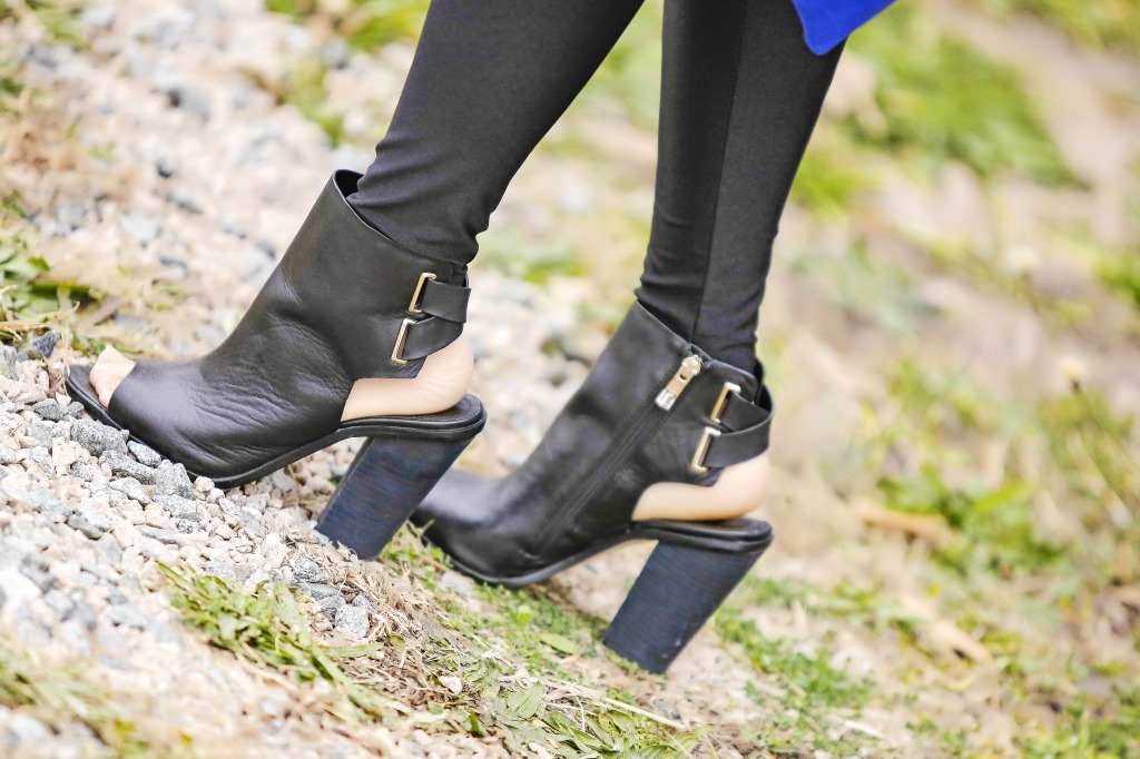 open toe black booties