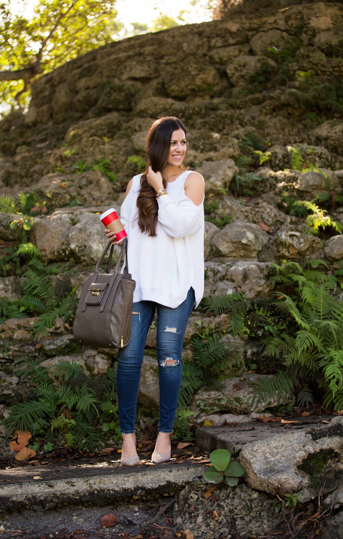 cute fall style, She Inside off shoulder sweater