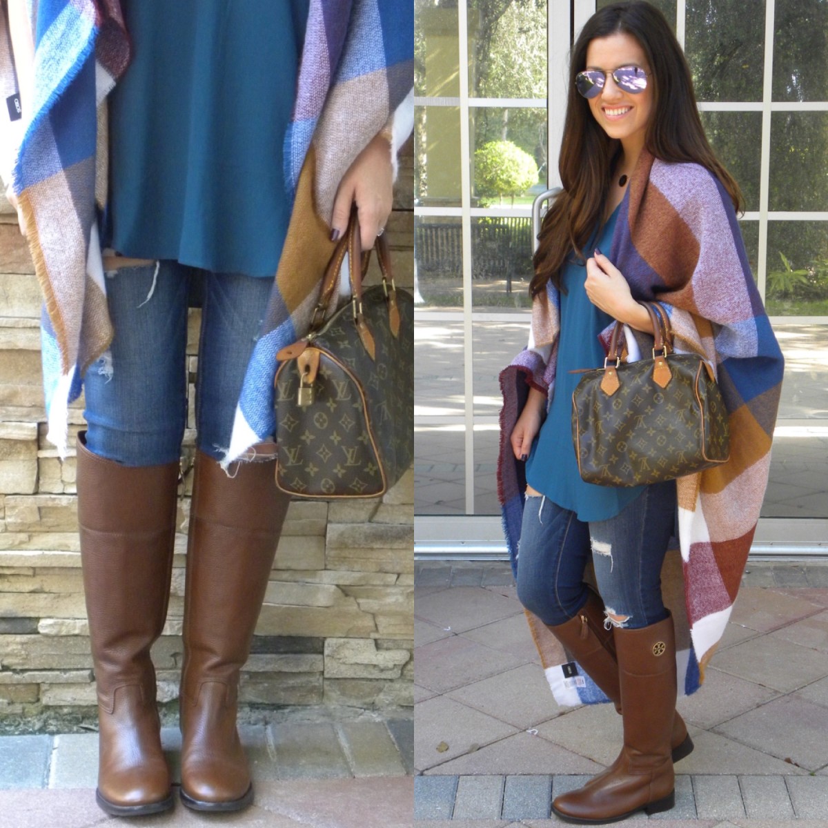 perfect tunic for women, tory burch riding boots, asos oversized blanket scarf