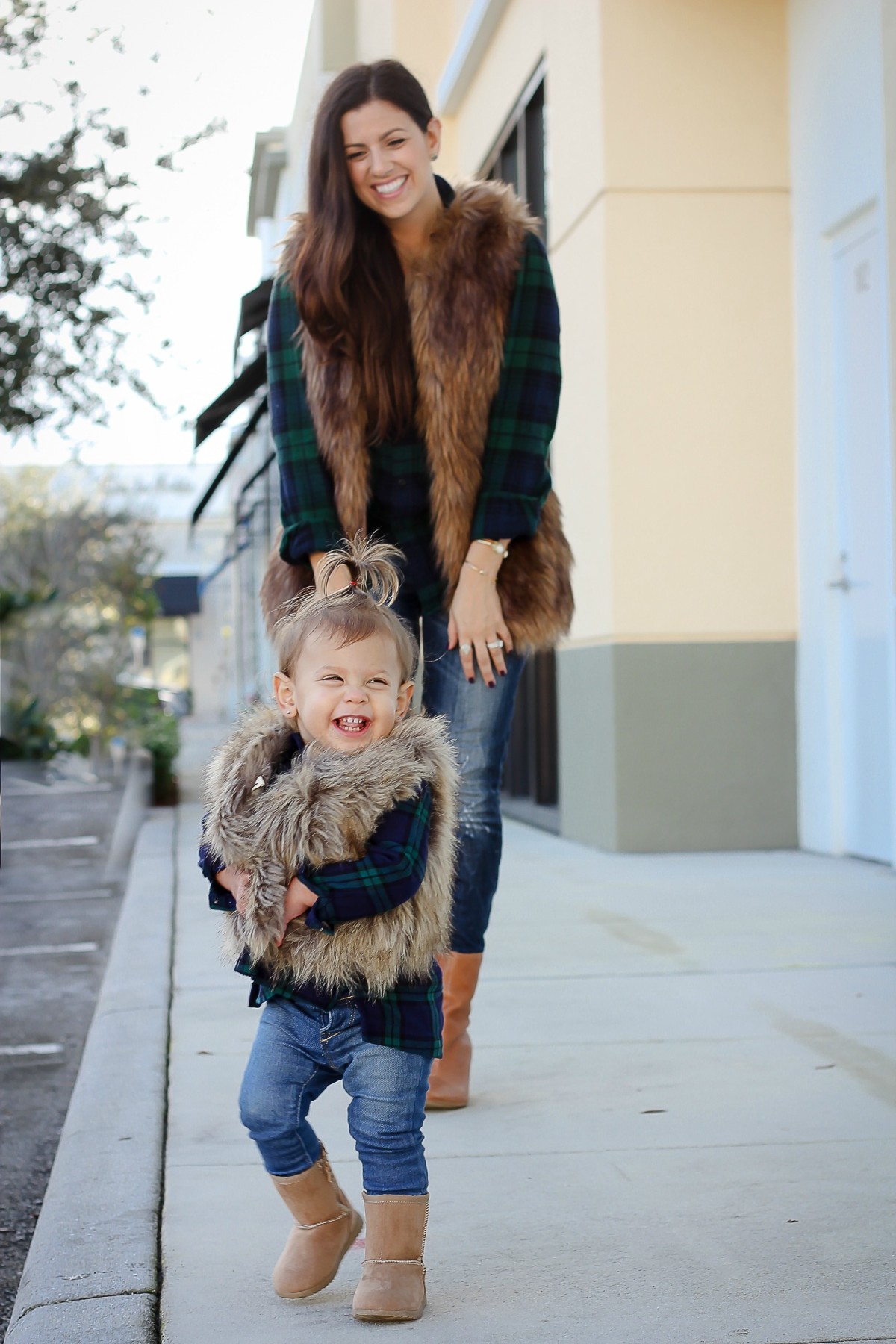 mother daughter matching faux fur vest