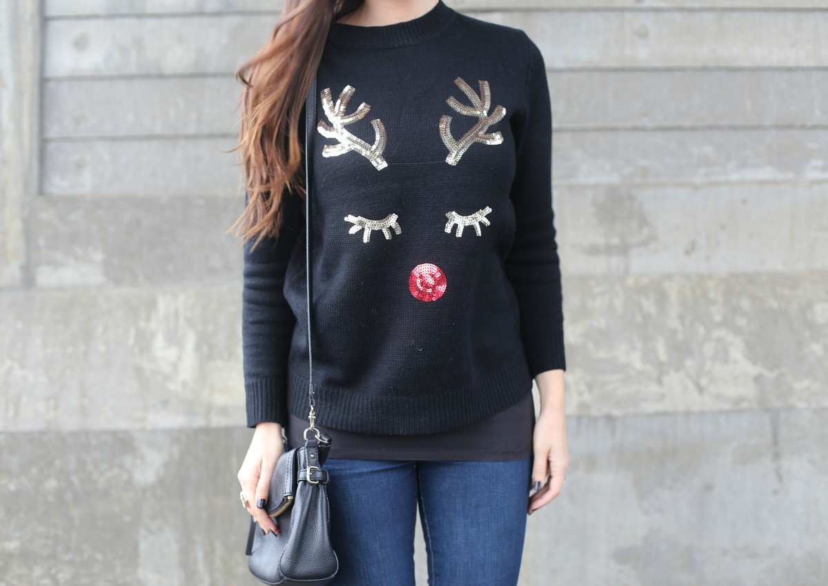 sequin reindeer sweater