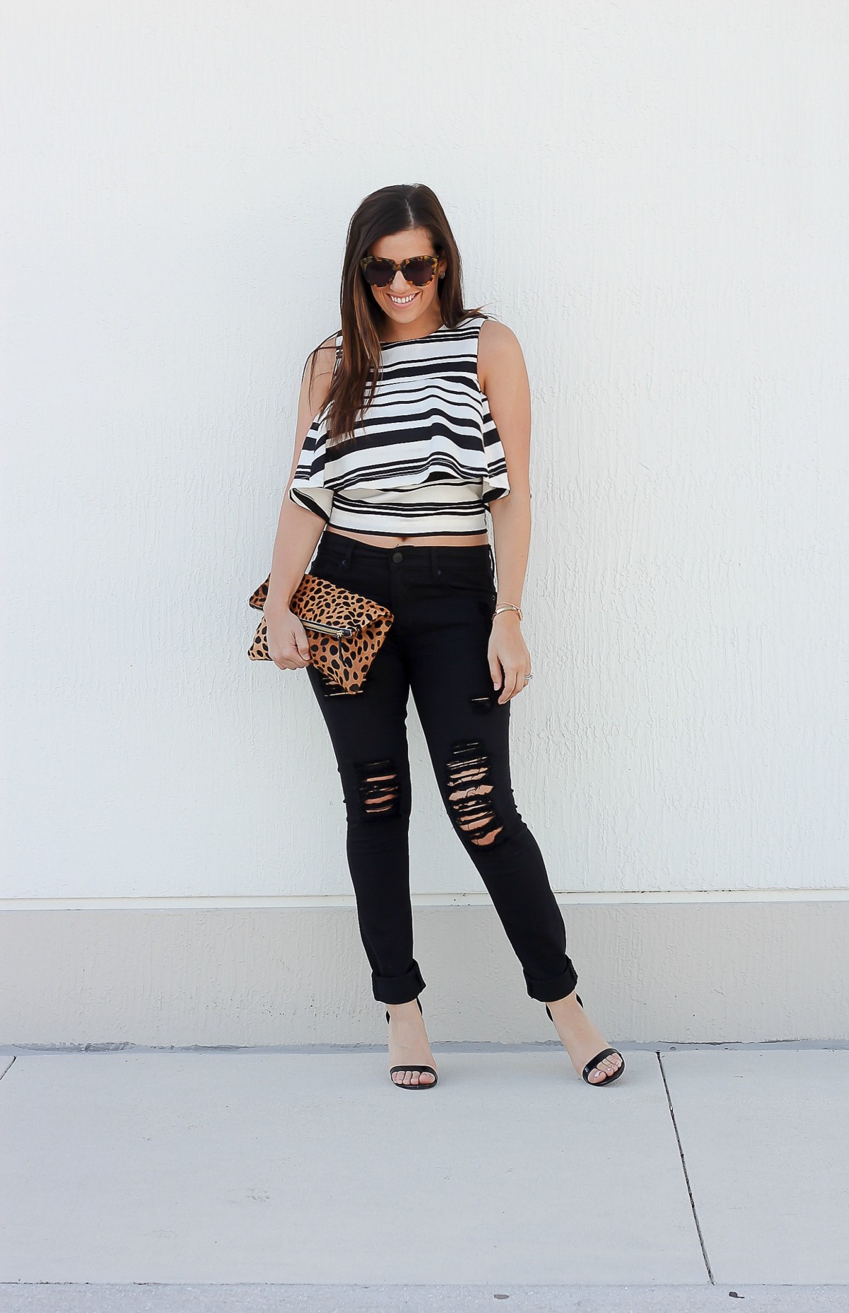 J.O.A. crop top, stripe ruffled crop top