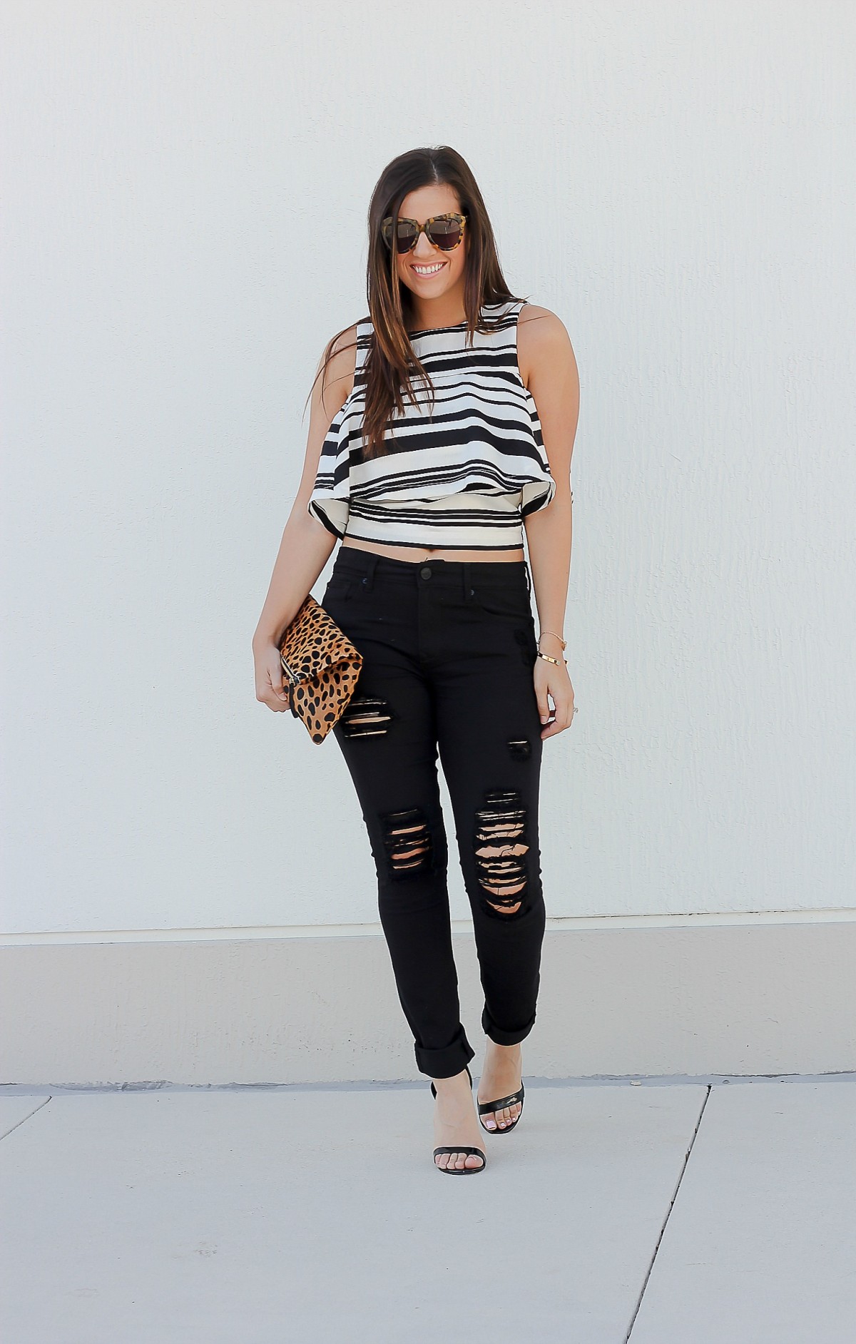 black white stripe ruffled top, black white off shoulder top, JOA cold shoulder top