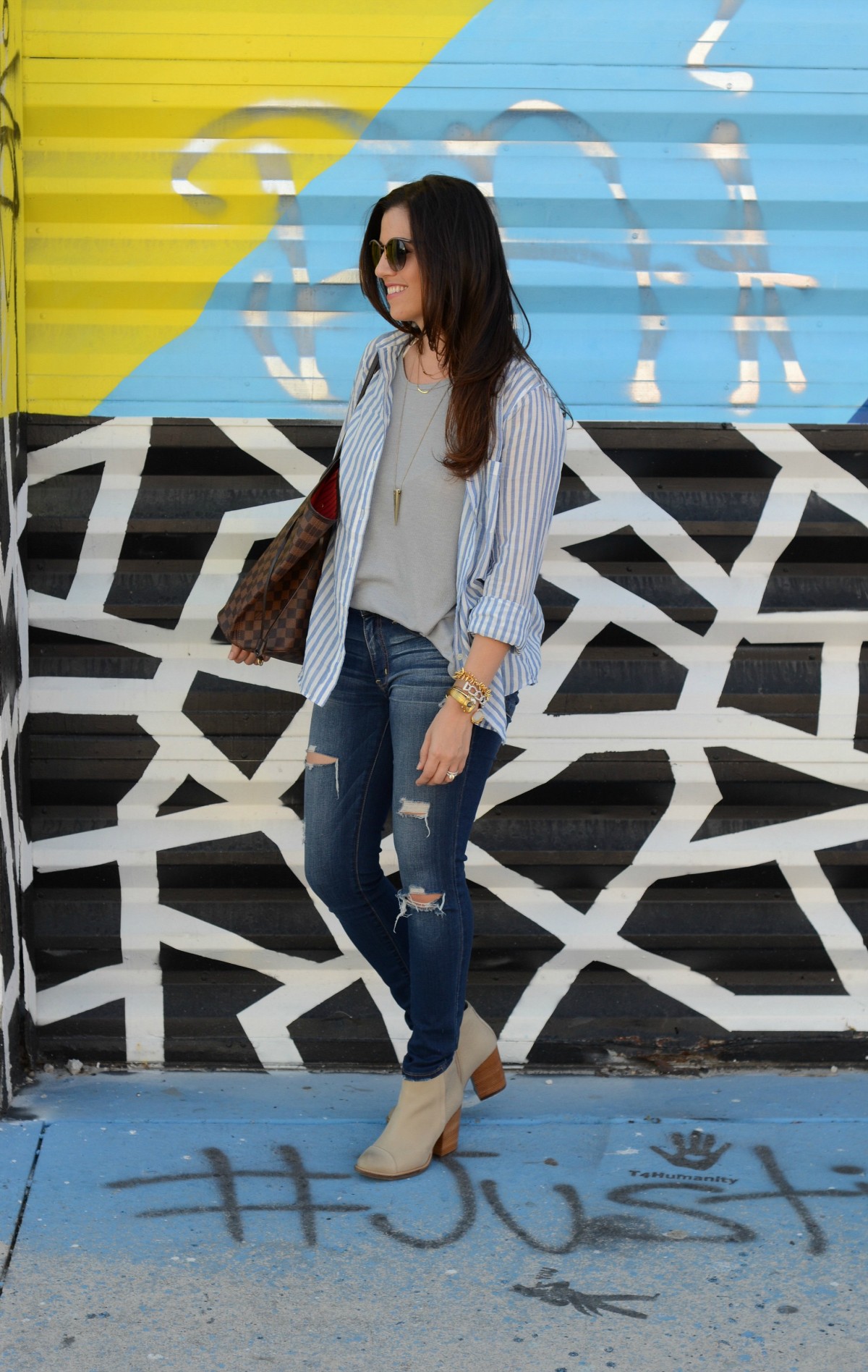 american eagle distressed denim, taupe booties