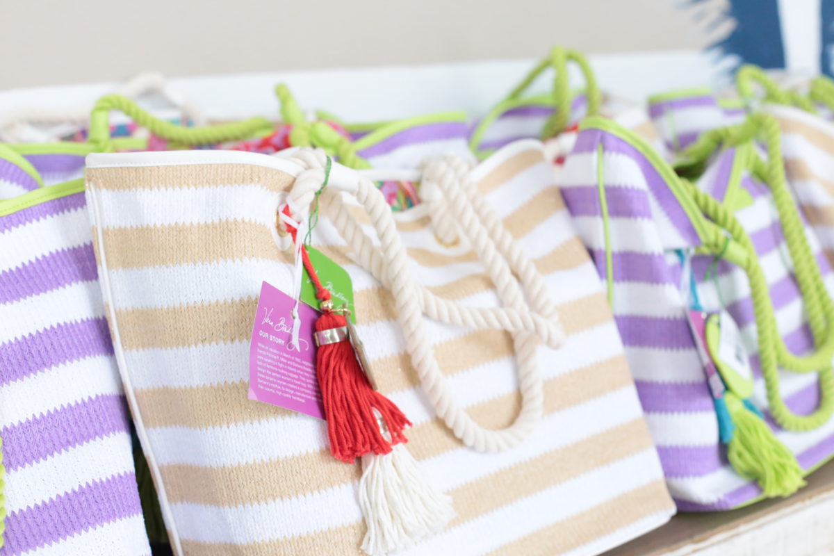 beige and white striped tote, best beach tote, Vera Bradley tote