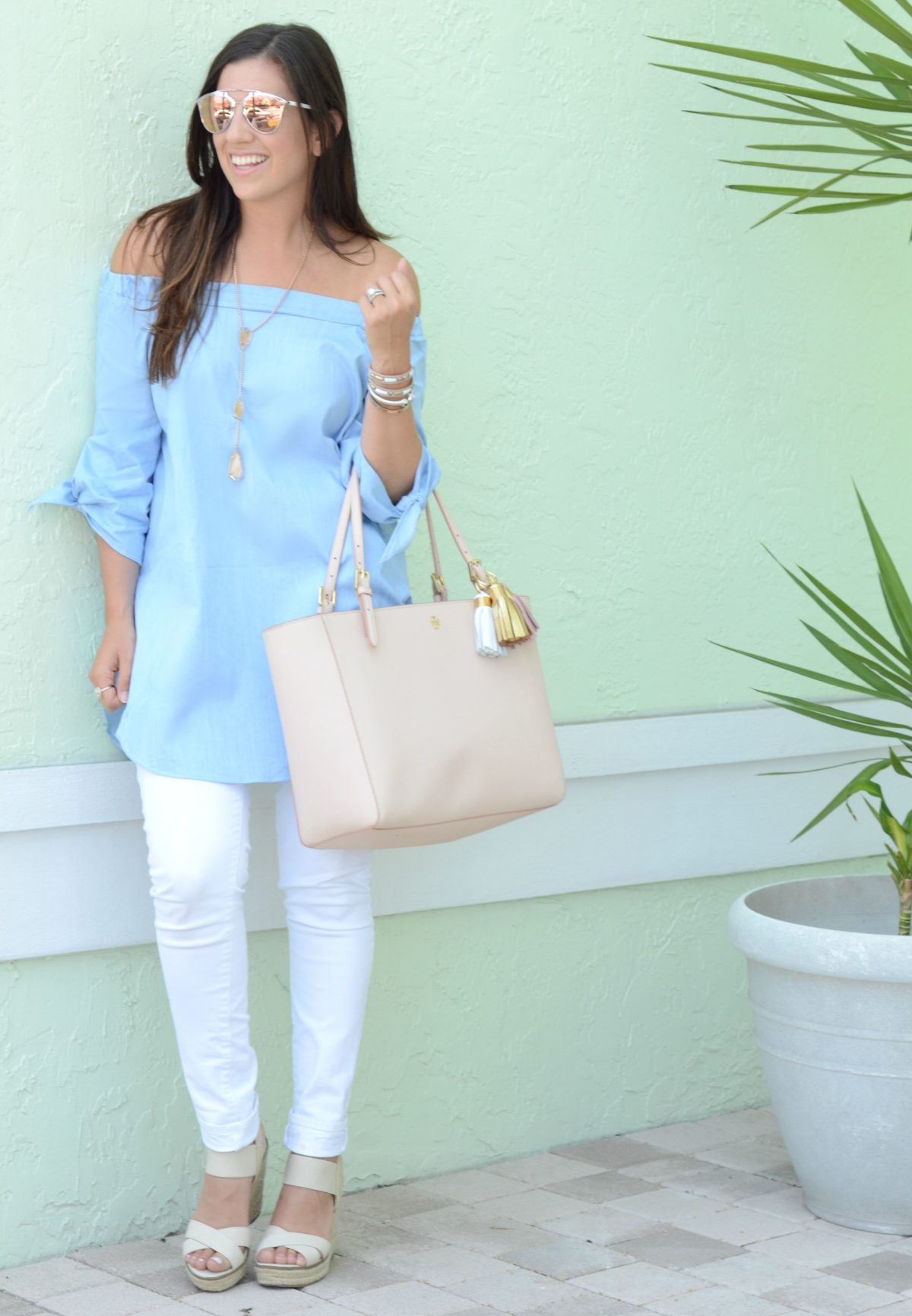 off shoulder tunic top