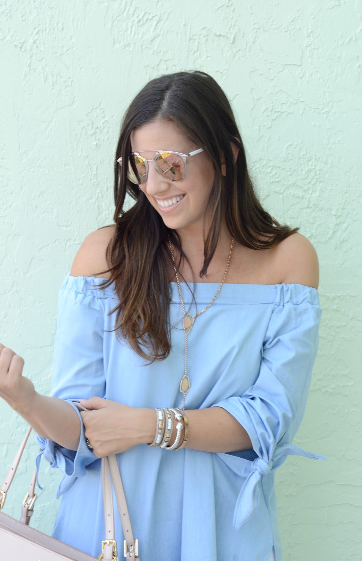 chicwish blue off shoulder tunic