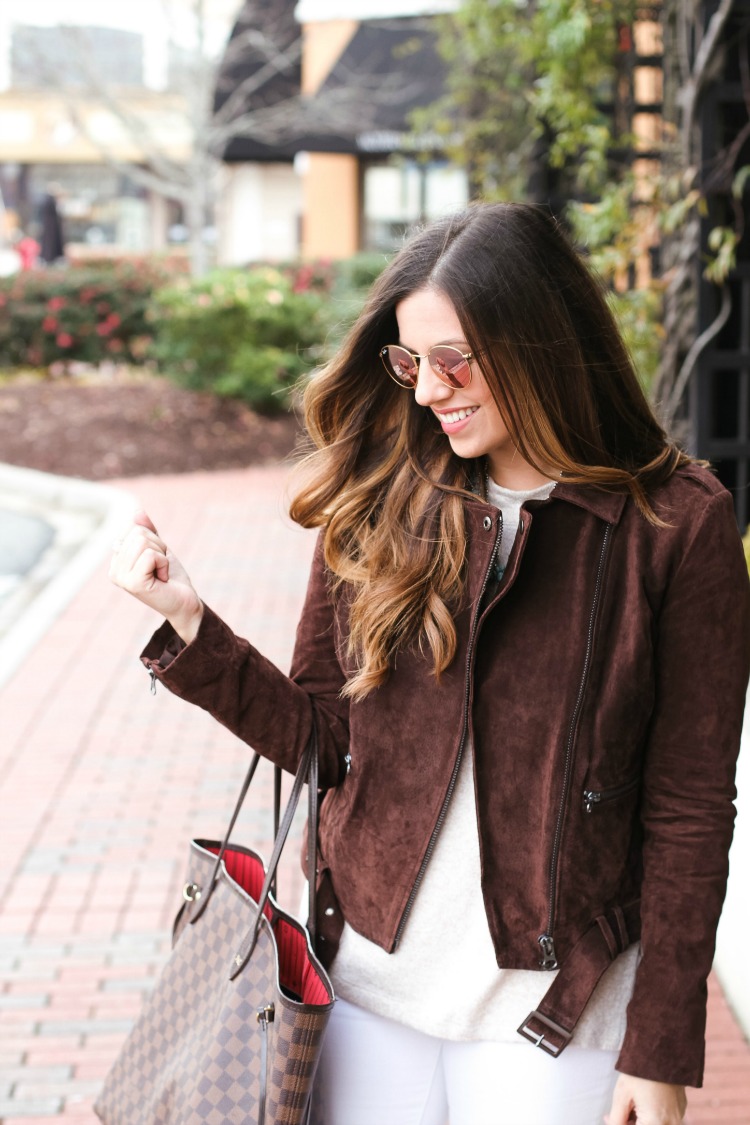 Brown Suede Moto Jacket, Ray Ban Sunglasses