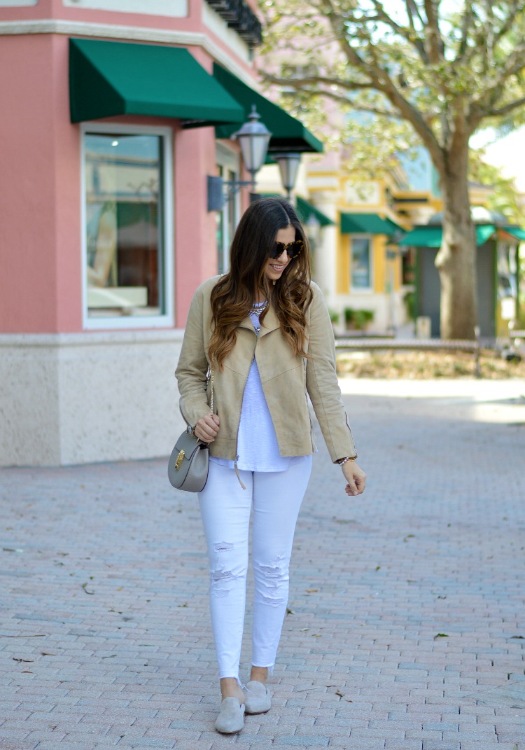 How to Style a Suede Biker Jacket in Spring