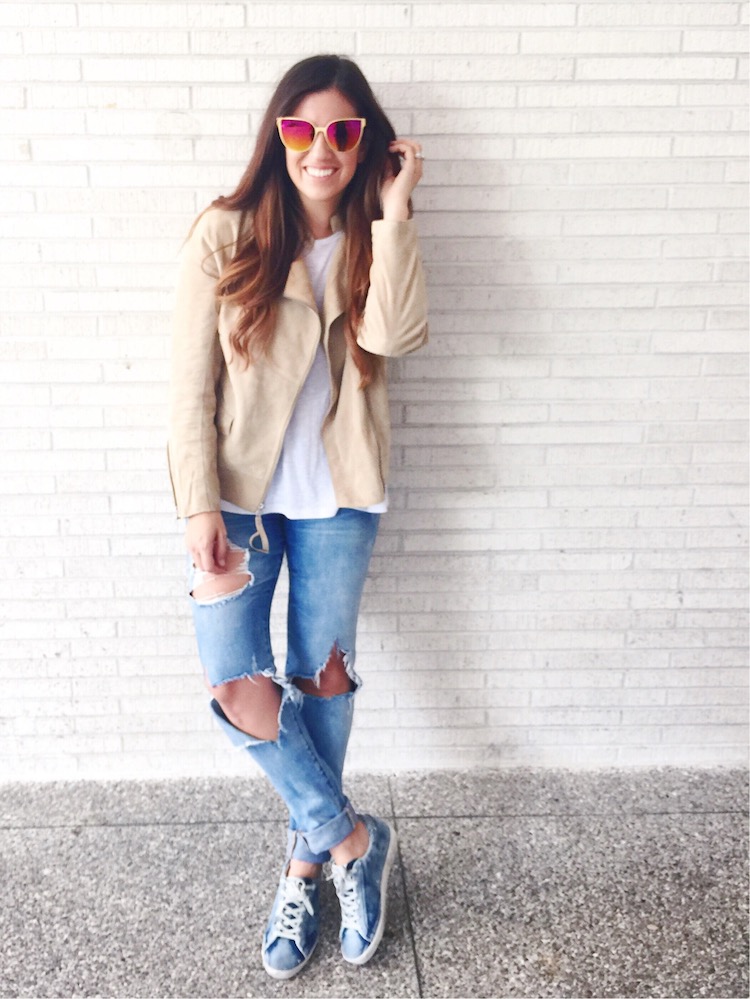 Cream Suede Biker Jacket, Golden Goose Sneakers, Italia Independent Sunglasses