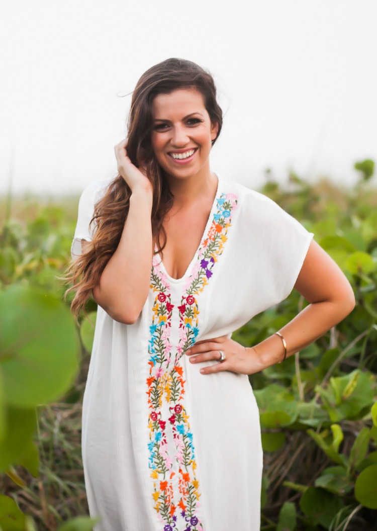 Embroidered Maxi Dress Beach Coverup worn by South Florida Fashion Blogger, Jaime Cittadino