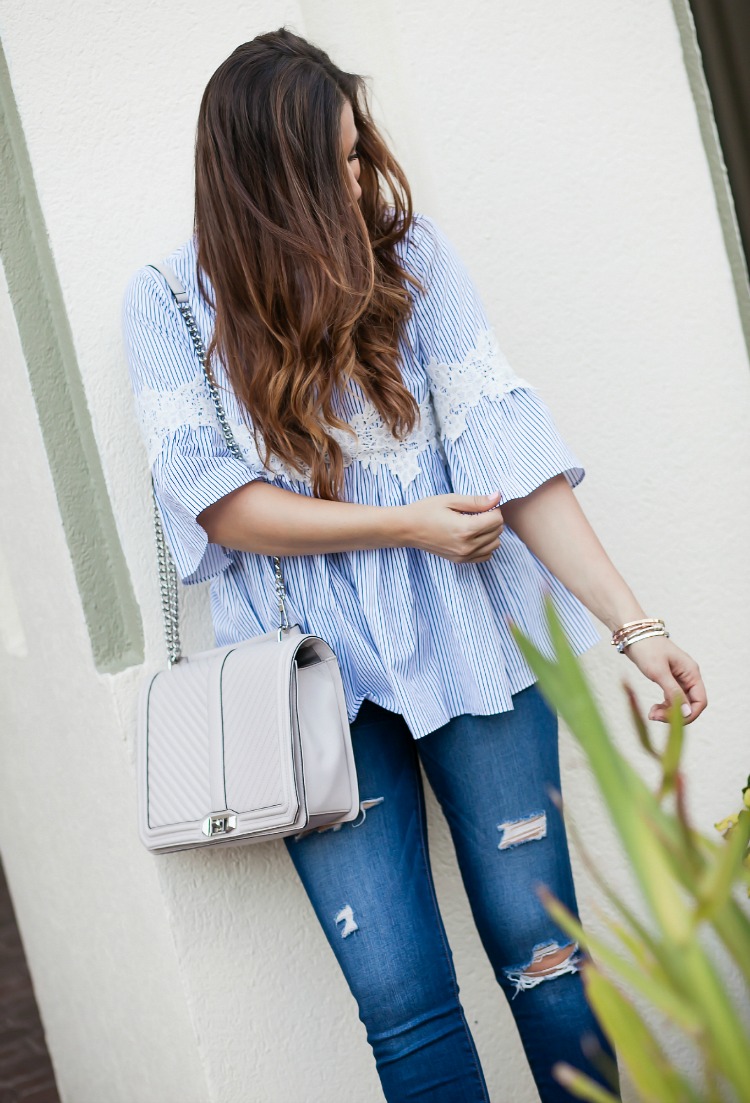 Chicwish blue white dolly top, Rebecca Minkoff geo bag