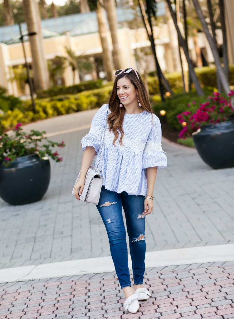 Chicwish blue white striped dolly top worn by Fashion Blogger Jaime Cittadino in Boca Raton Florida