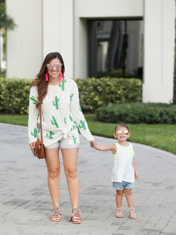 Women's Cactus Sweater, Toddler Girl Pineapple Top, Tassel Earrings, Toddler Ray-Bans