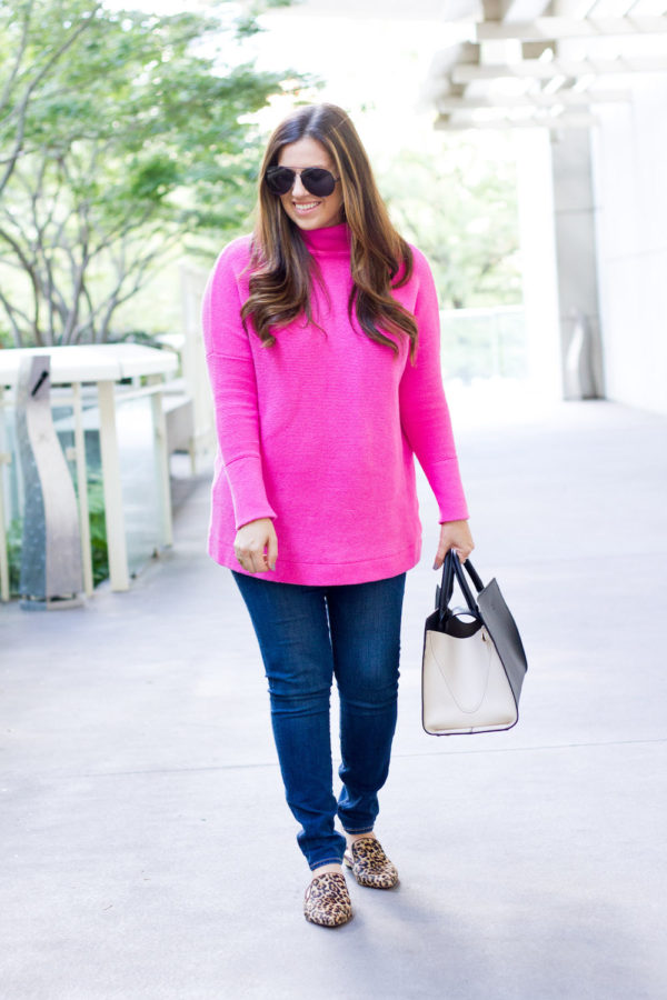 Bright Pink Sweater + Leopard Flats worn by Jaime Cittadino _ Sunflowers and Stilettos style blog