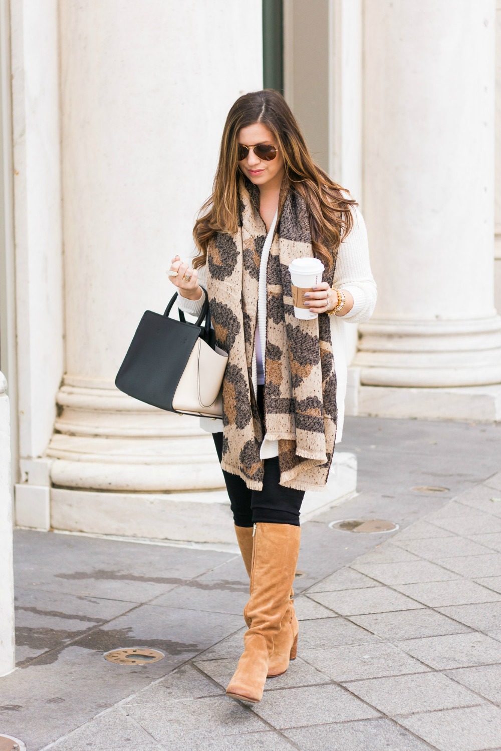 Leopard Scarf, Camel Boots, Zac Zac Posen Bag