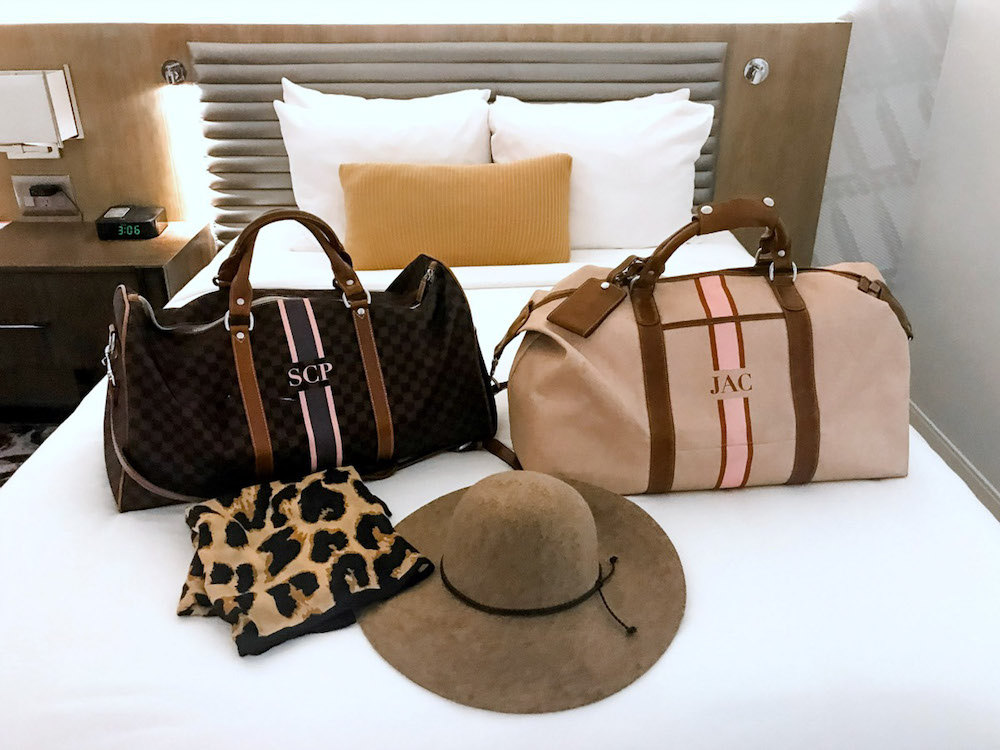 Hotel Indigo Atlanta Downtown hotel review, travel blogger Jaime Cittadino of Sunflowers and Stilettos, Barrington Gifts Captains Bag