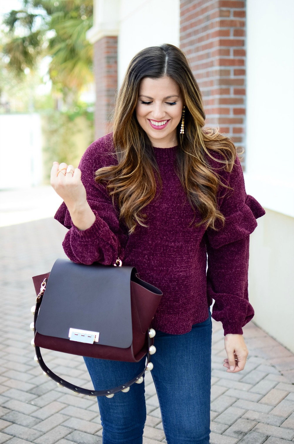 Ruffle Sleeve Chenille Sweater worn by Jaime Cittadino of Sunflowers and Stilettos blog