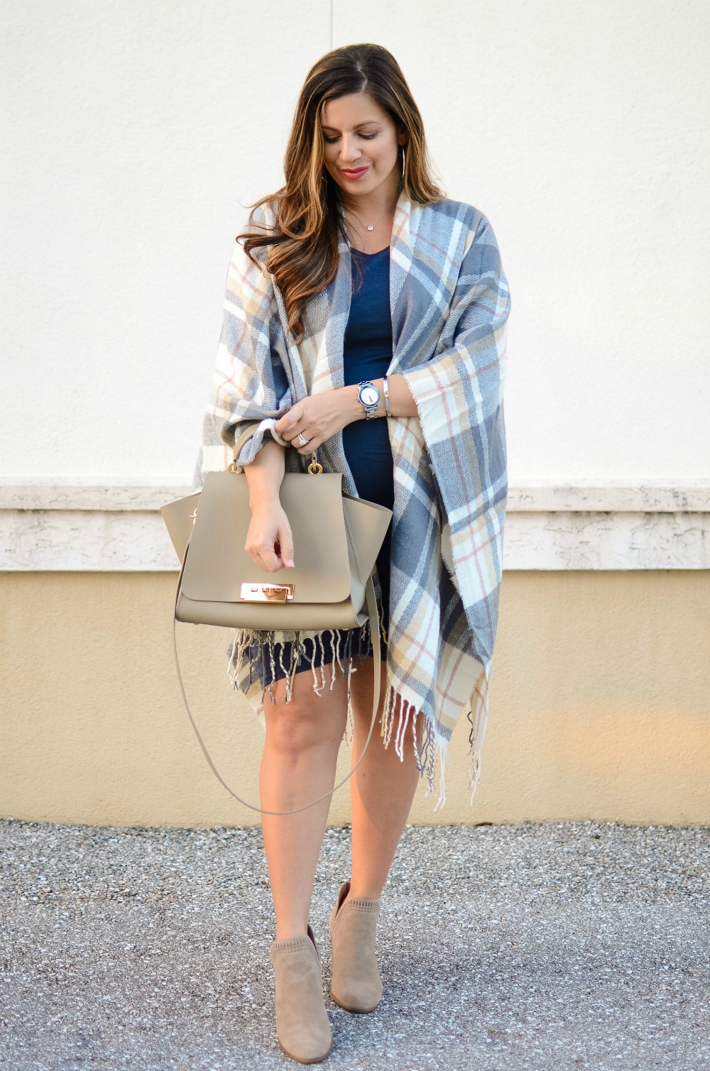 maternity style, Fall Outfit Inspo, Plaid Blanket Scarf, Sunflowers and Stilettos fashion and lifestyle blog by Jaime Cittadino