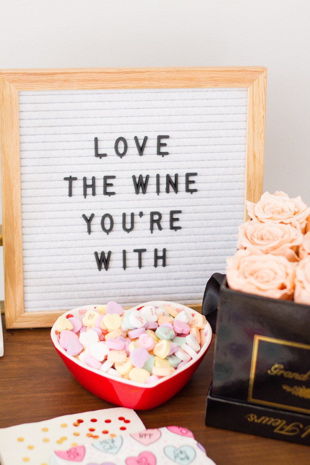 valentine's day letterboard, love the wine you're with sign