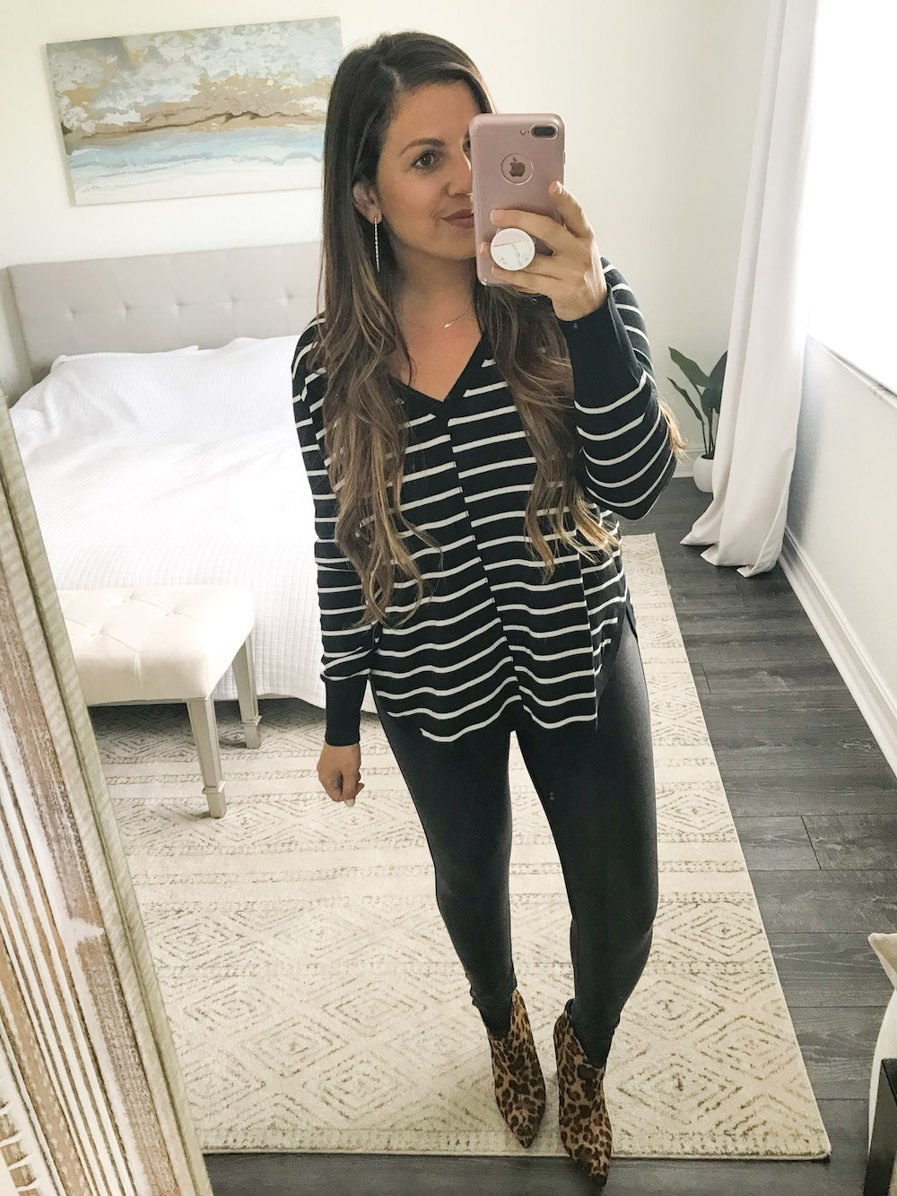 Calson stripe top with Spanx leggings