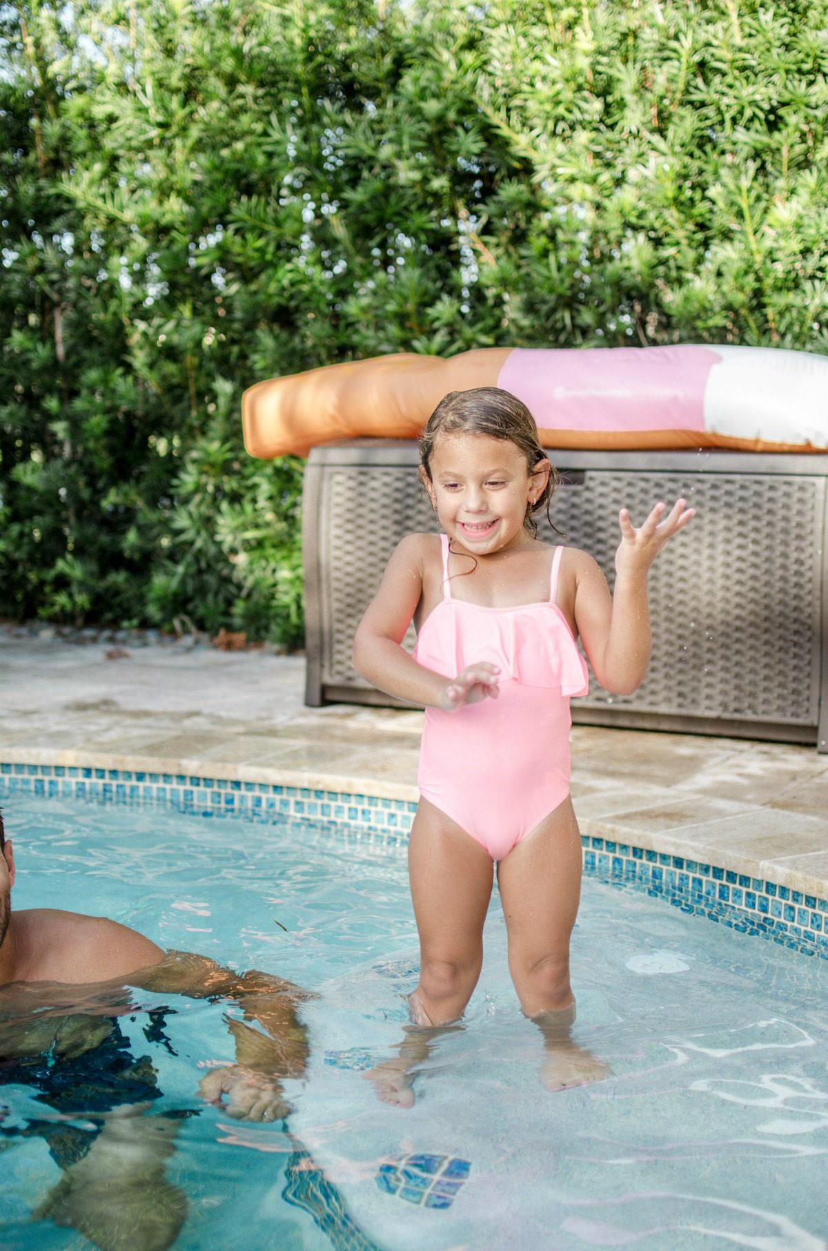 pink ruffle swimsuit, toddler girl ruffle swimsuit