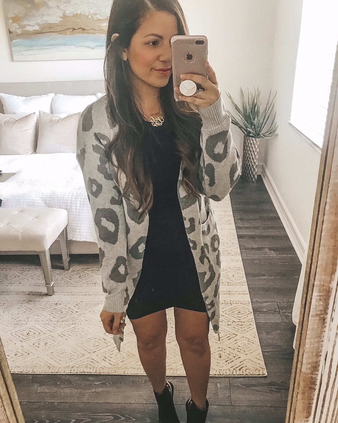 grey leopard duster cardigan