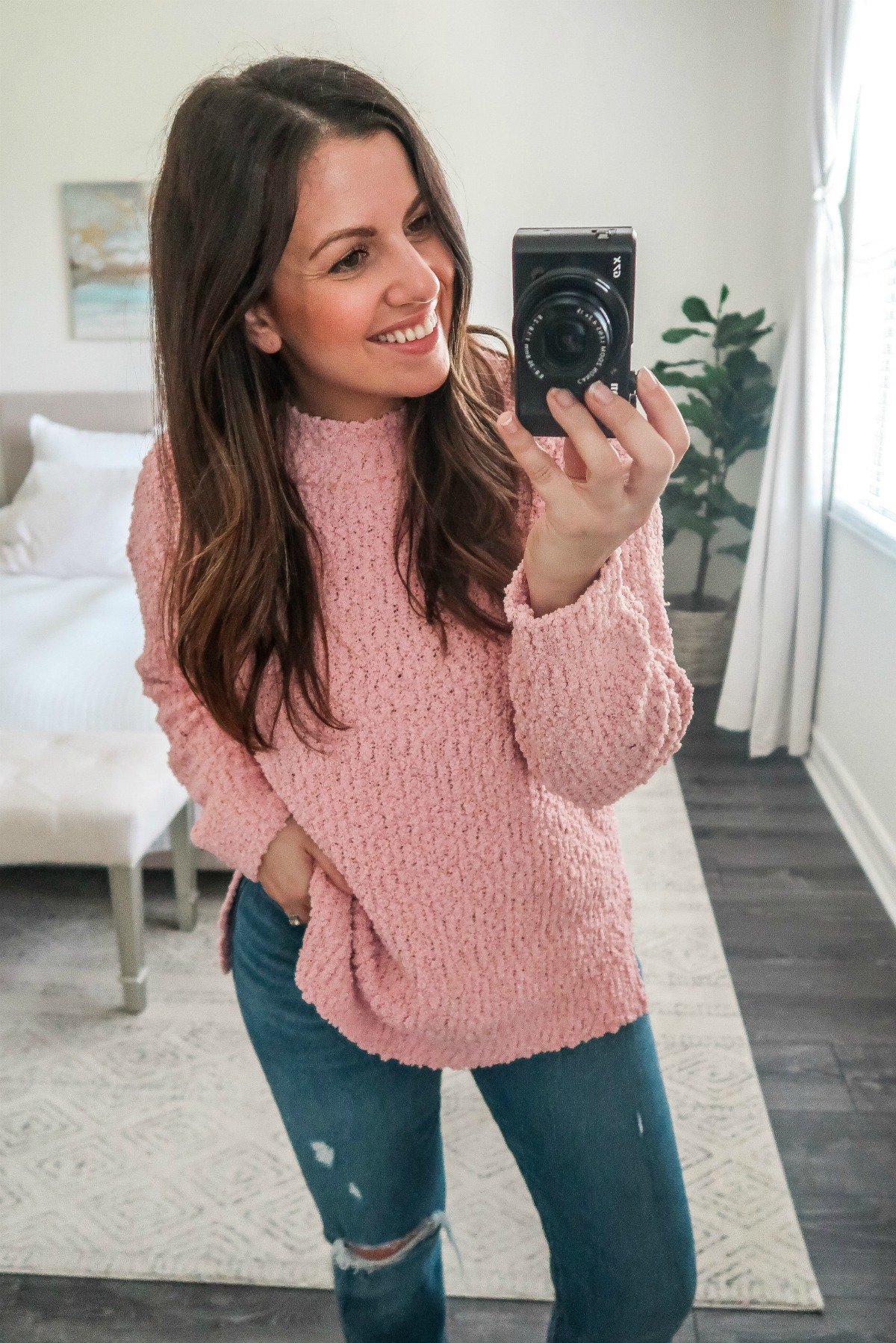 Amazon Fashion pink cozy sweater, mock turtleneck sweater