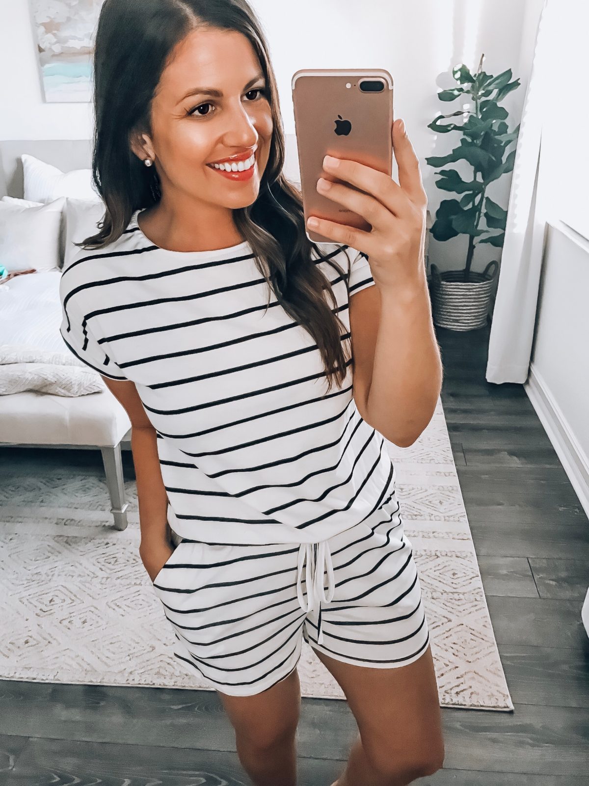 Amazon white black stiped romper, striped cotton romper