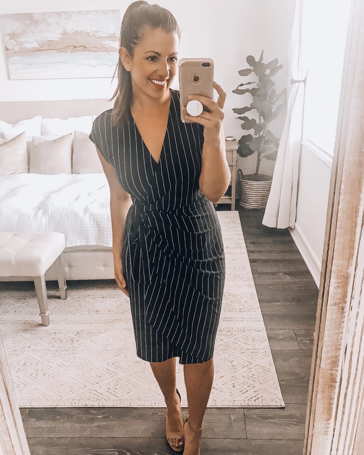 Amazon stripe wrap dress, office style, business style, business dress, work dress, wrap dress