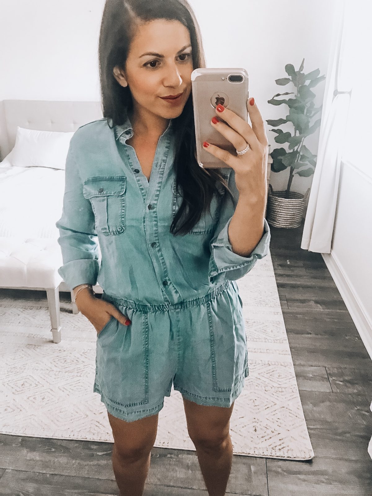 long sleeve chambray romper, Amazon fashion chambray romper, Daily Ritual romper