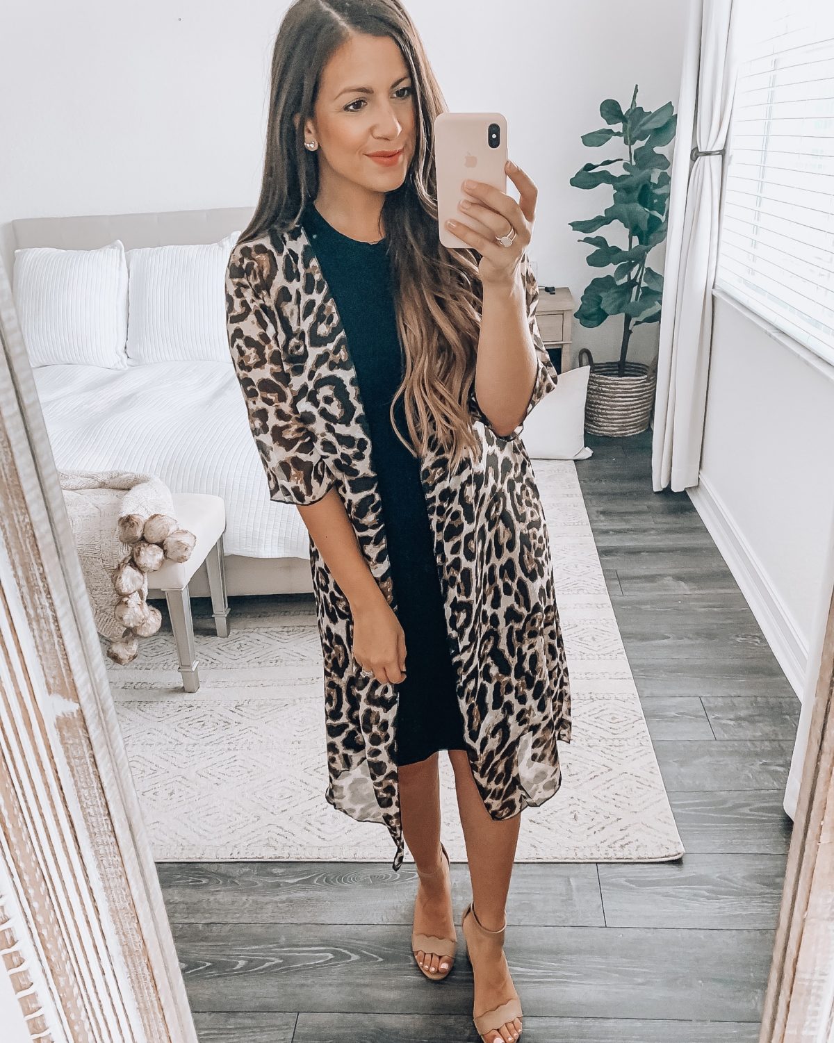 Amazon Fashion leopard duster with Daily Ritual dress