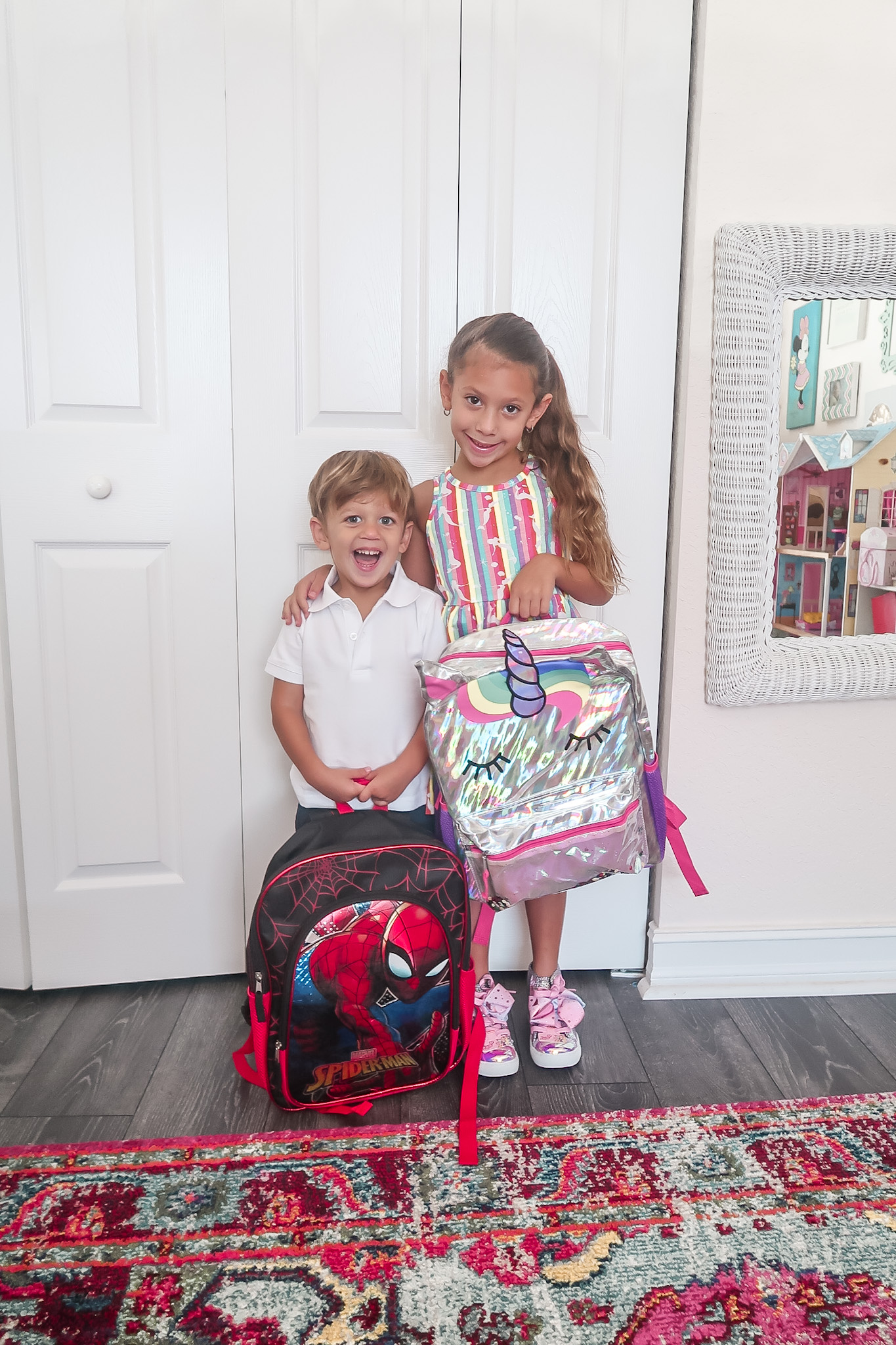 Walmart kids, unicorn backpack, Spiderman backpack, school uniform