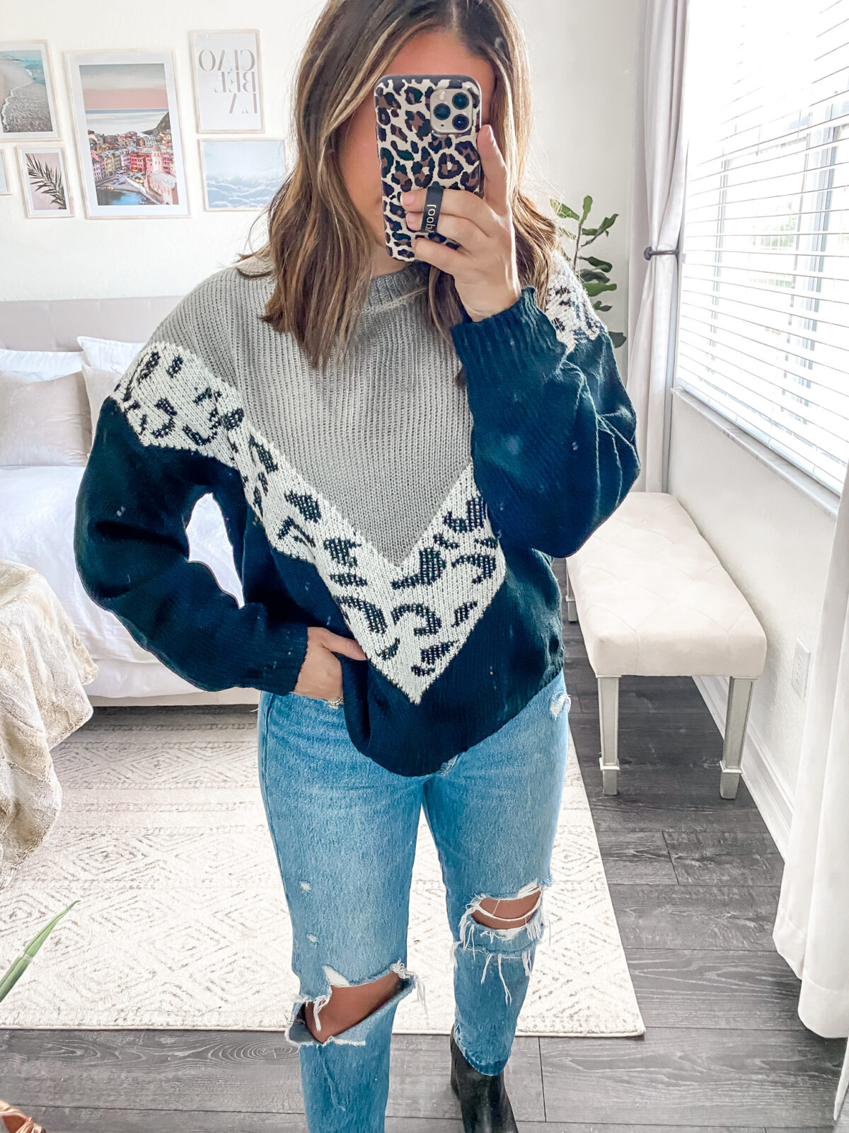 Amazon leopard sweater, leopard color block sweater