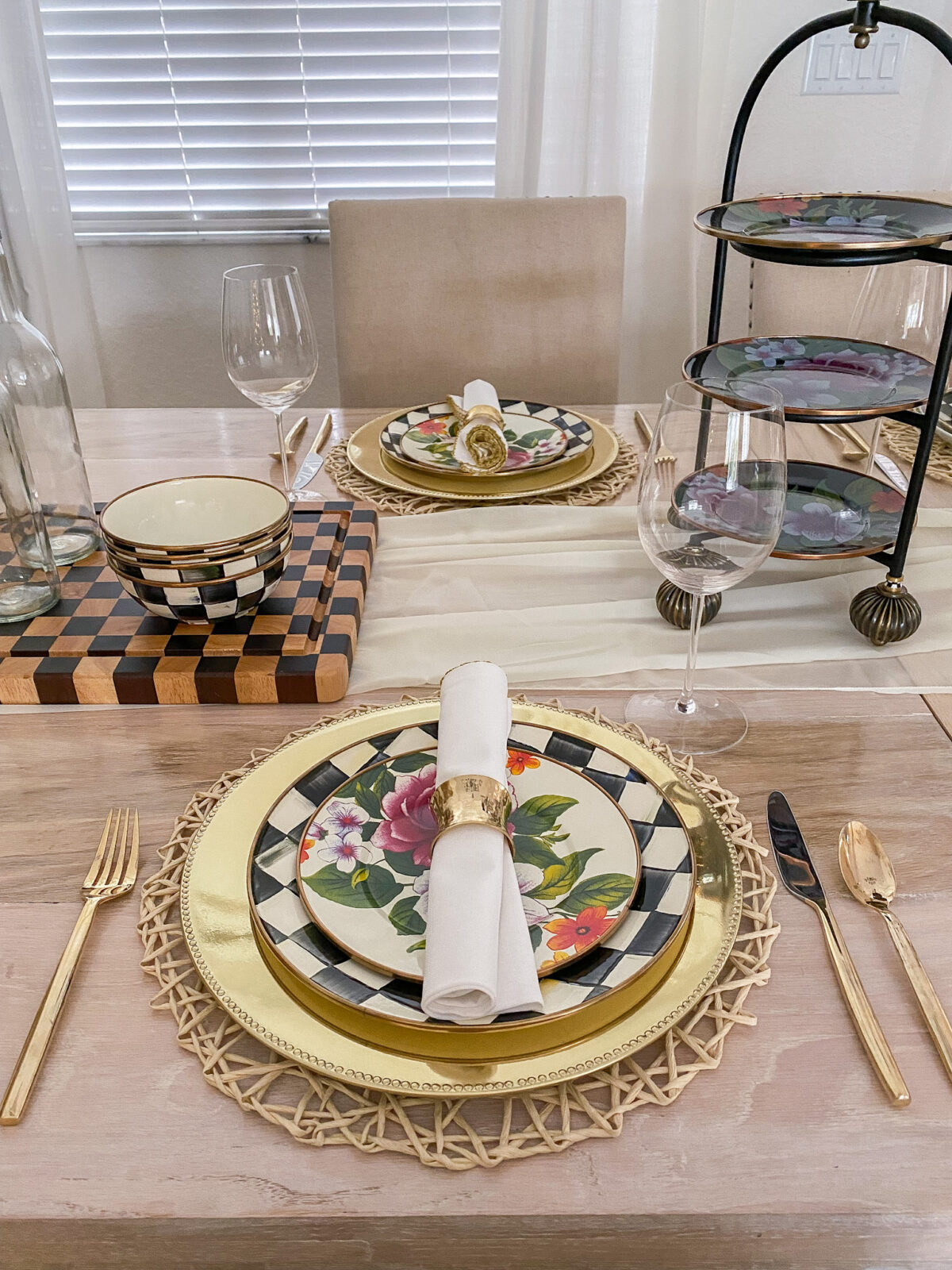 MacKenzie-Childs platewear, gold platewear, modern transitional table settings, gold table plates