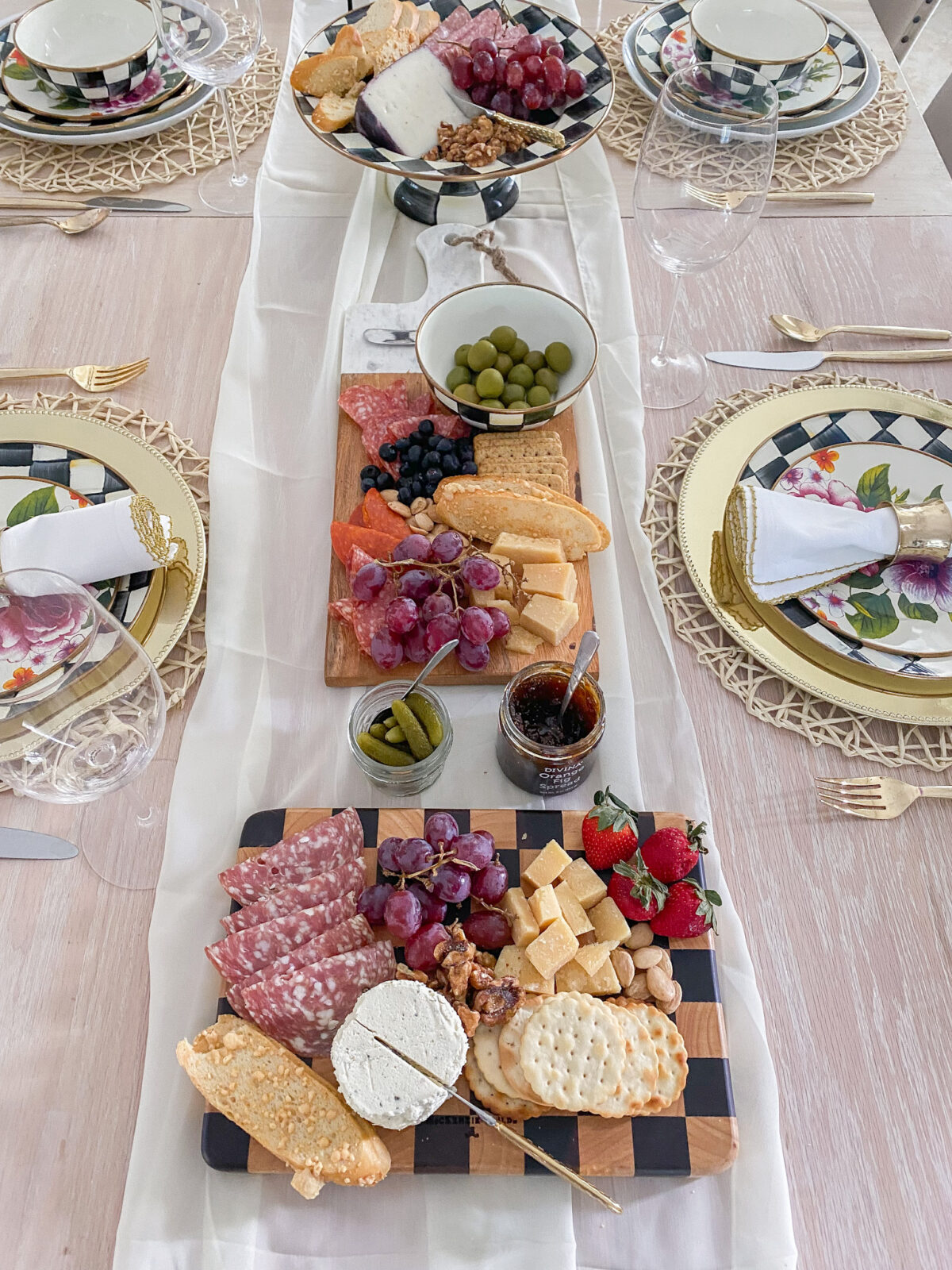 MacKenzie-Childs serve wear, tablescape decor, charcuterie boards